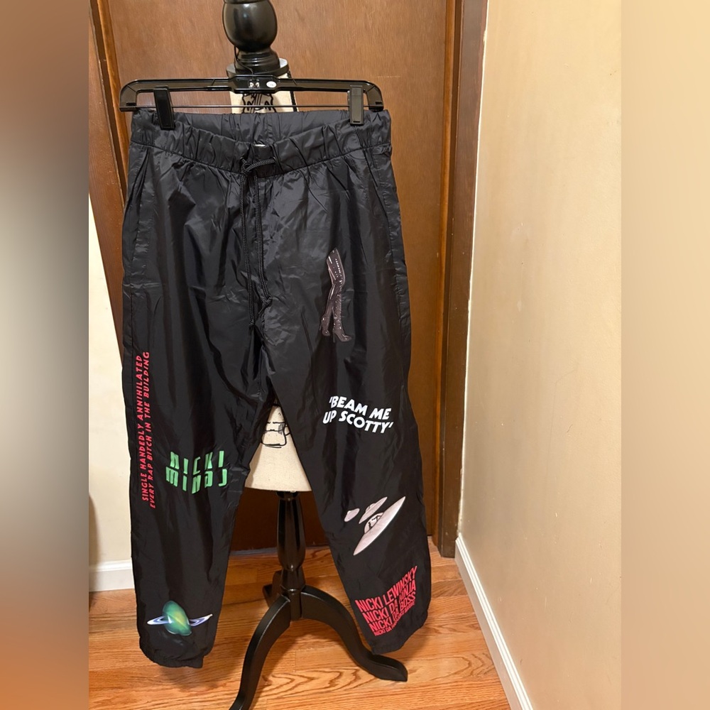 NM Black and Graphic Track Pants, Limited Edition NWOT